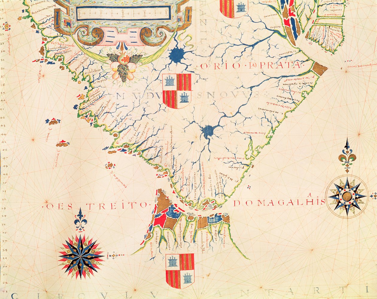 Fol.13地図、南米とマゼラン海峡の地図、1571年 作： フェルナオ・ヴァズ・ドゥラド