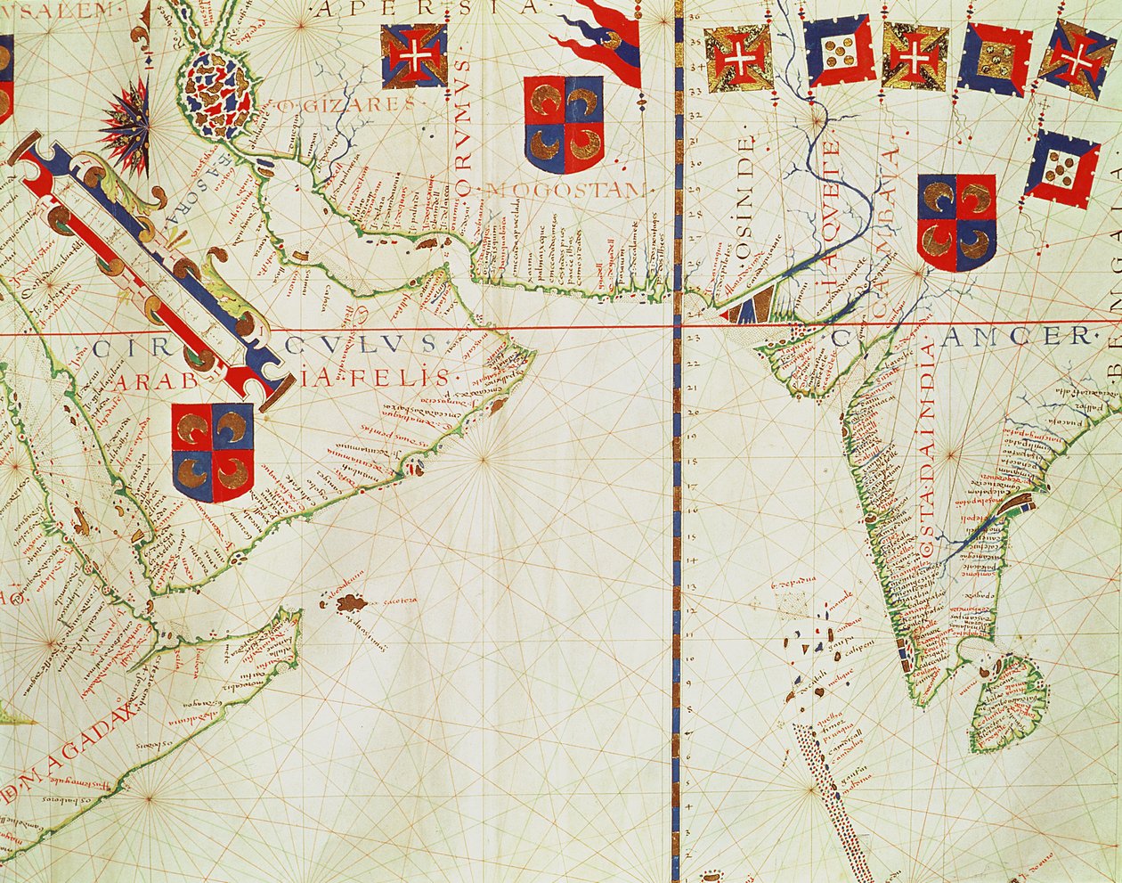 Fol.16地図、ペルシャ、アラビア、インドの地図、1571年 作： フェルナオ・ヴァズ・ドゥラド