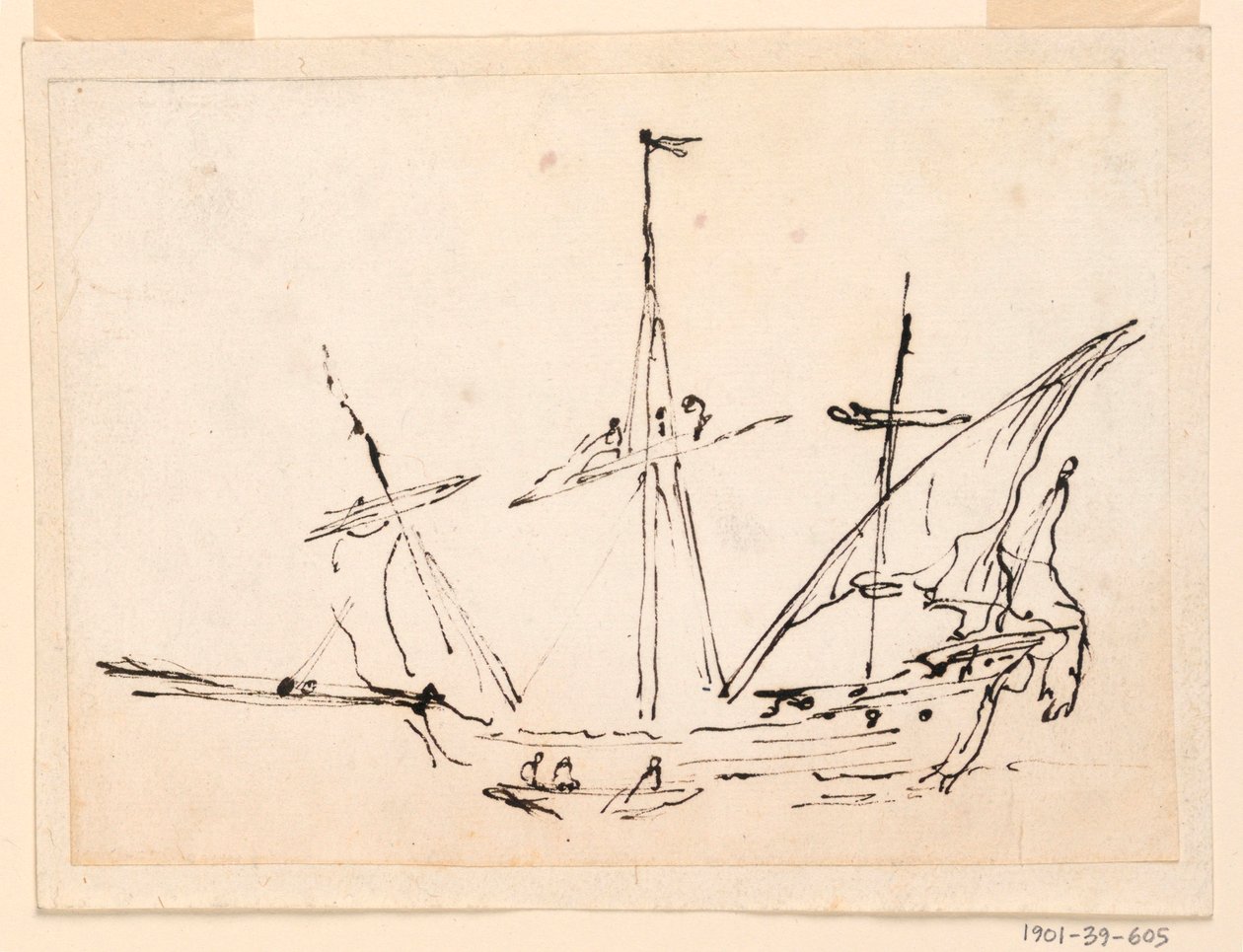 素描、帆船、1770-1800年 作： フィリッポ・マルキオーニ