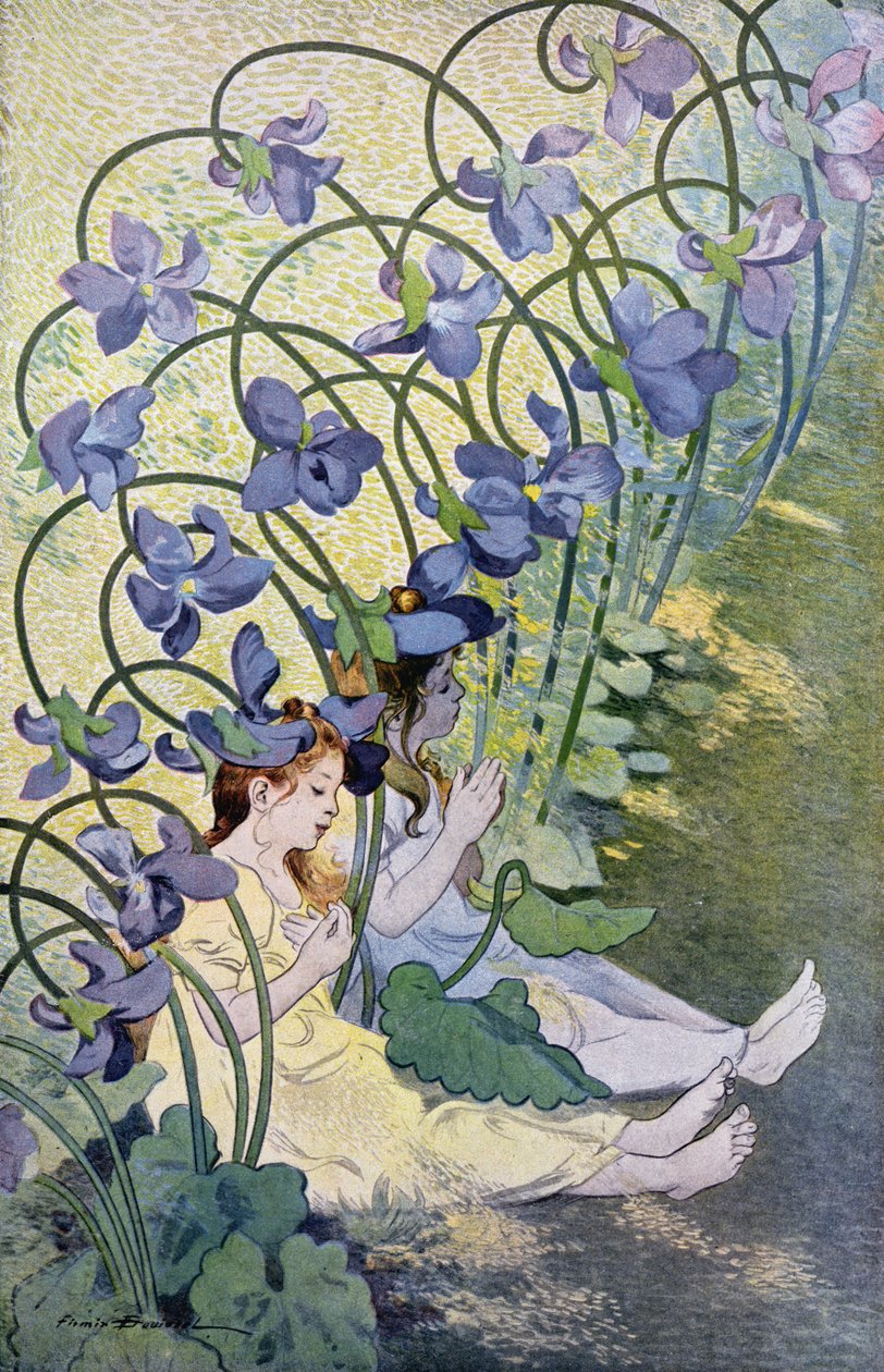 スミレ、鮮やかな花、1897年（カラー彫刻） 作： フィルマン・ブイセ