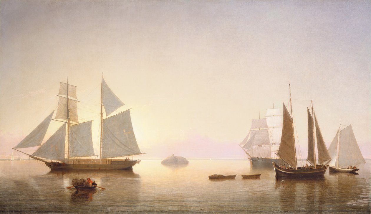 1860年、ハーフウェイ・ロック沖で凪いだ。 作： フィッツ・ヒュー・レーン