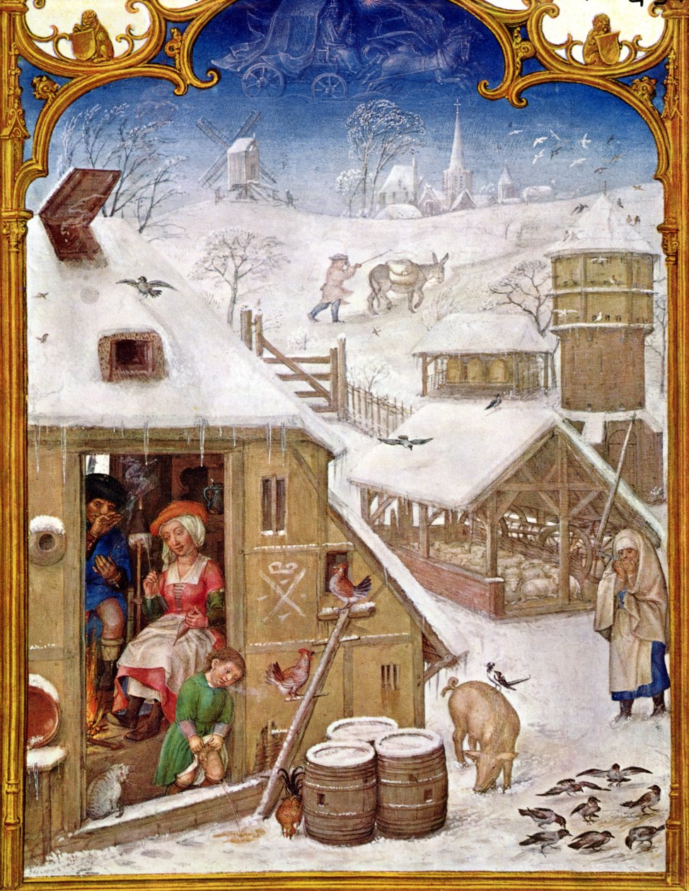 Fol.2v 2月：農民の生活、「ブレビアリウムグリマーニ」、1515年 作： フランドルの学校