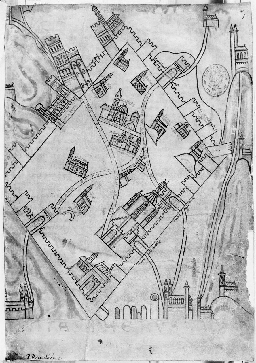 Ms 466 fol.1 1167年以前のエルサレム市の地図 作： フランドルの学校