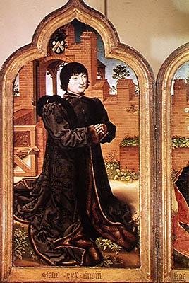 ジャン・ド・ヴィッテの三連祭壇画、ジャン・ド・ヴィッテを描いた左側のパネル、1473 作： フランドルの学校
