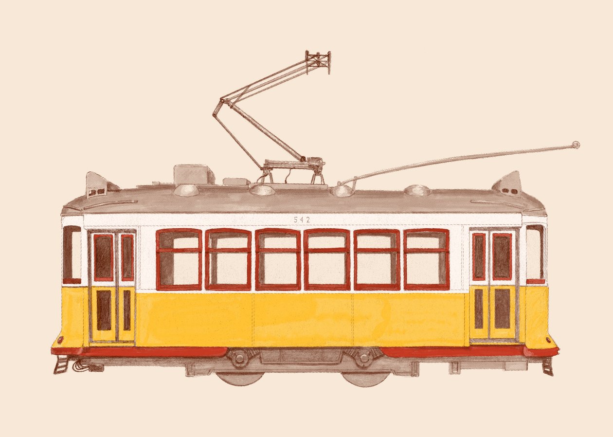 リスボン - 路面電車、2020年 (鉛筆、デジタル) 作： フローレントボダート