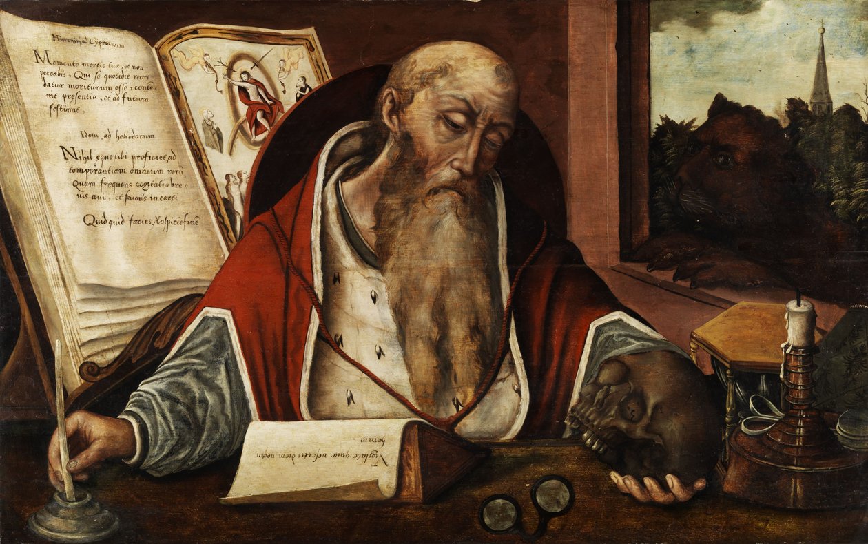 聖ケースのヒエロニムス。 作： Joos van Cleveのフォロワー