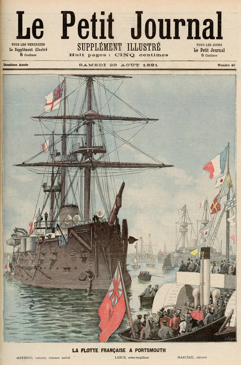 1891年8月29日の「Le Petit Journal」からのポーツマスのフレンチフロティラ 作： フォーチュンルイモーレ