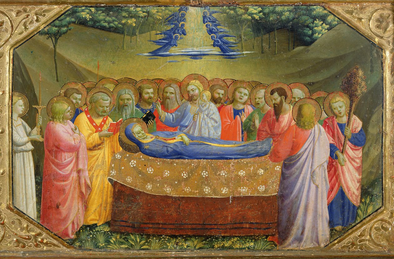 受胎告知の祭壇画のプレデラからの聖母マリアの葬儀、c.1430-32（パネル上のテンペラと金） 作： フラアンジェリコ