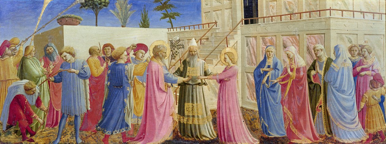 聖母の結婚、c.1435（パネル上のテンペラ） 作： フラアンジェリコ