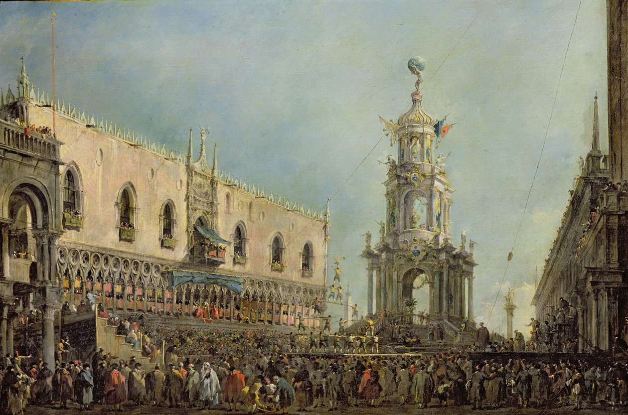サンマルコ広場で木曜日のグラッソのフェスティバルを観戦する総督、1766-70年 作： フランチェスコ・グアルディ