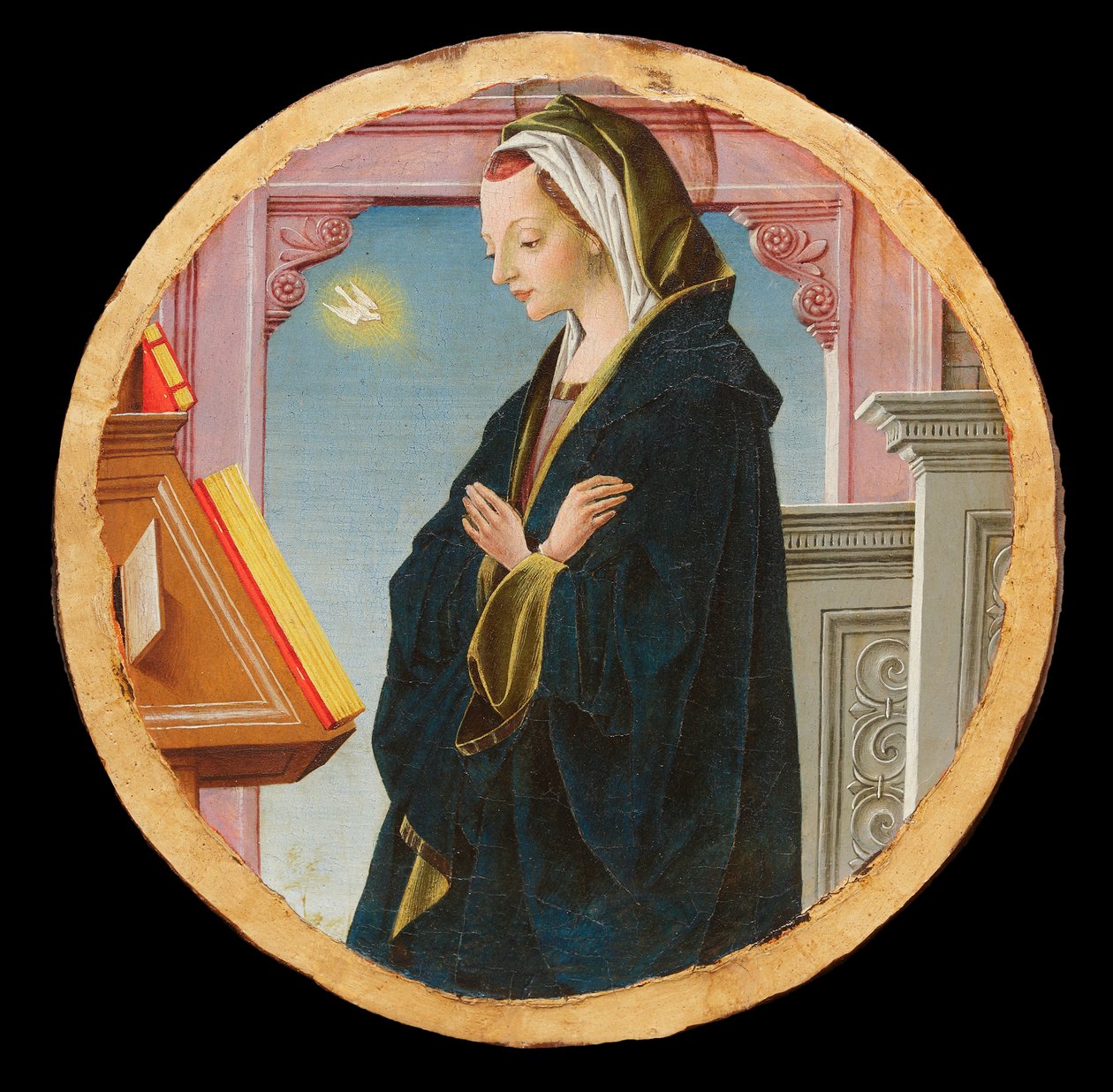 Griffoni Polyptych: 聖母受胎告知、1472-1473年頃。 作： フランチェスコ・デル・コッサ