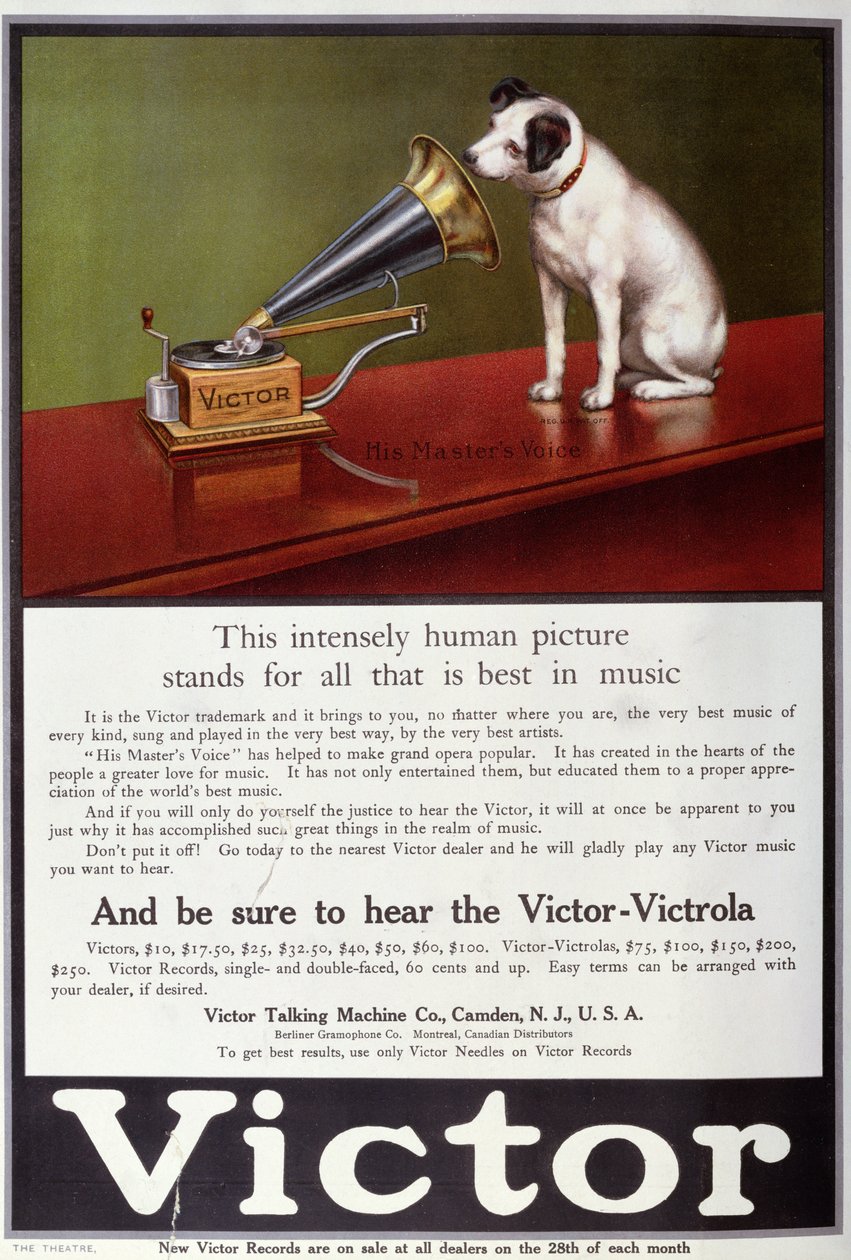 ビクター蓄音機の広告、「The Theatre」、1910年頃 作： フランソワ・バロー