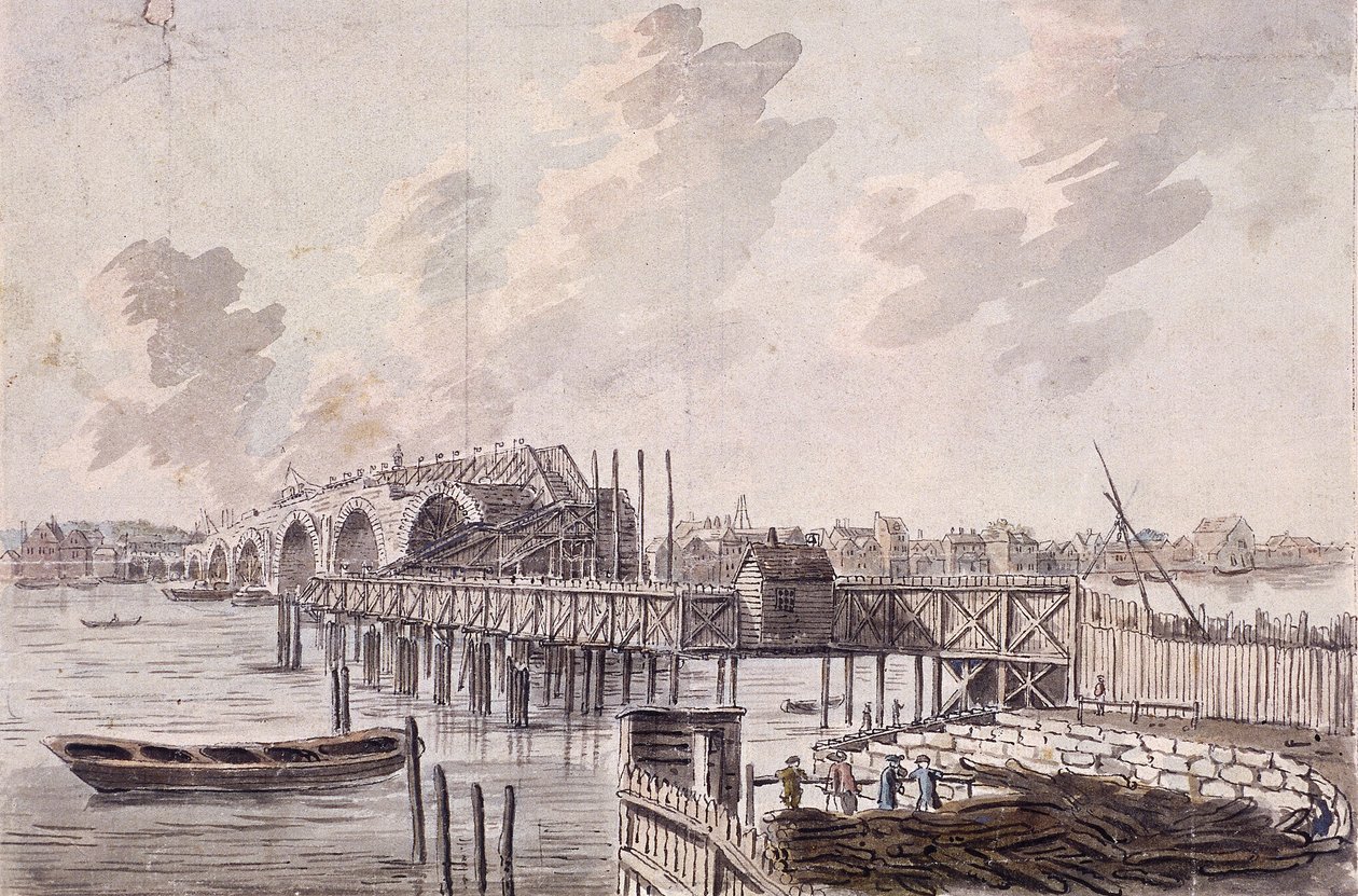 ブラックフライアーズ橋の建設、ロンドン、c1762。 作： フランシス・グロース