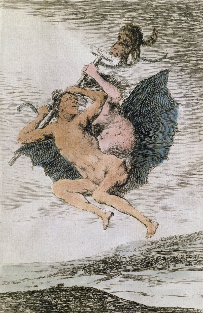 Alla va eso（そこに行く）、 &39;Los Caprichos&39;のプレート66、18日後半（カラー彫刻） 作： フランシスコ・デ・ゴヤ