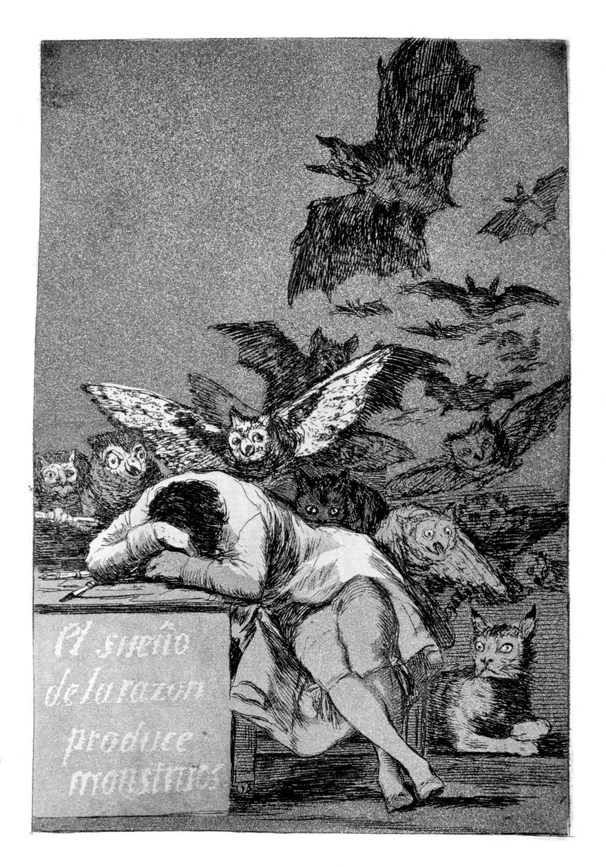 理性の眠りはモンスターを生み出す、1799 作： フランシスコ・デ・ゴヤ