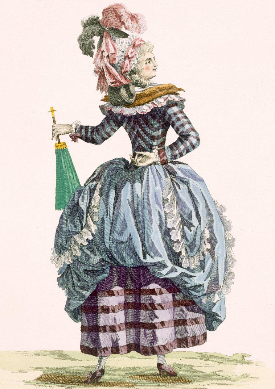 デュパンが刻印したラニンフ、「Galeries des Modes et Costumes Francais」のプレート番号210、c.1778-87 99：衣類。伝統的なドレス;伝統的な衣装;ファッション;図; 作： フランソワ・ルイ・ジョセフ・ワトー
