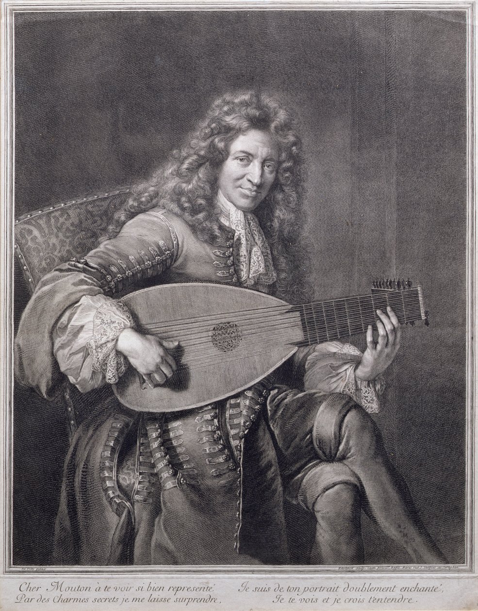 リュートを奏でるムートンの肖像画、ジェラール・エデリンク（1640-1707） 作： ジャン・フランソワ・ド・トロイ