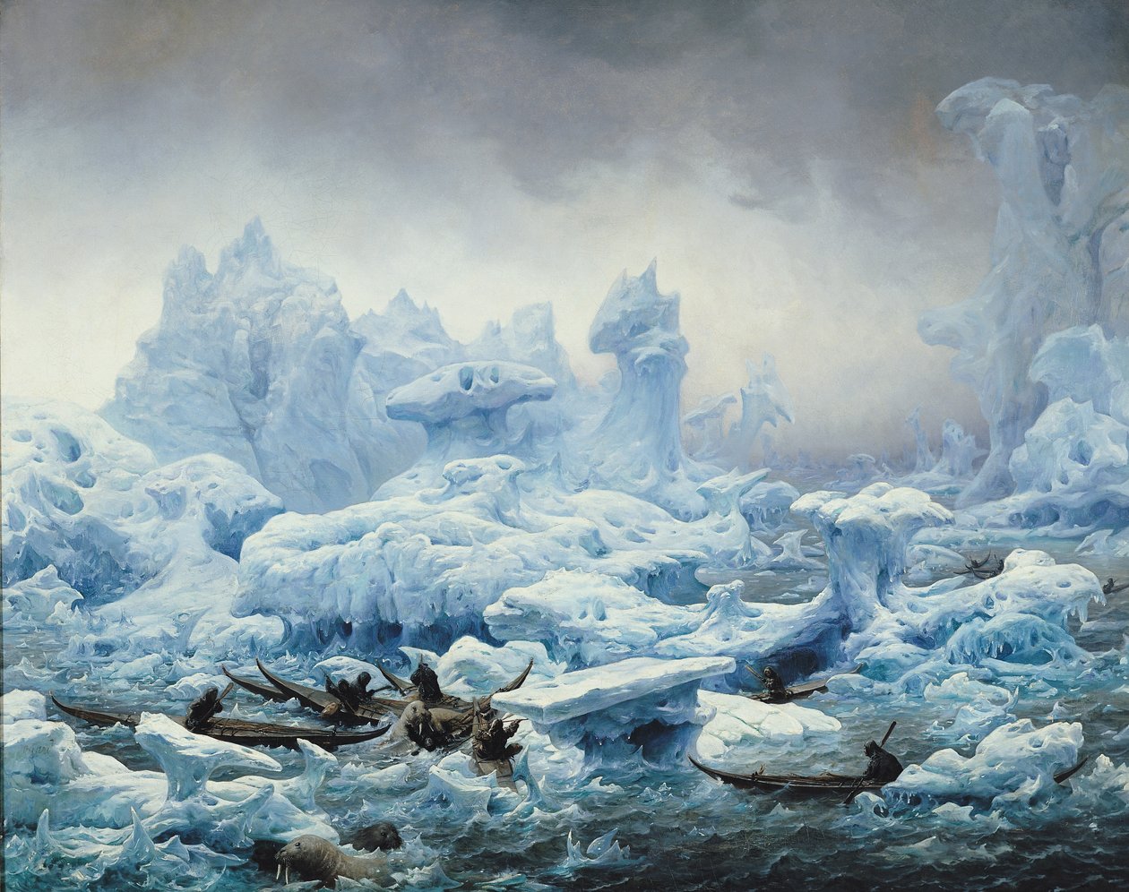 北極海のセイウチのための釣り、1841 作： フランソワ・オーギュスト・ビアール