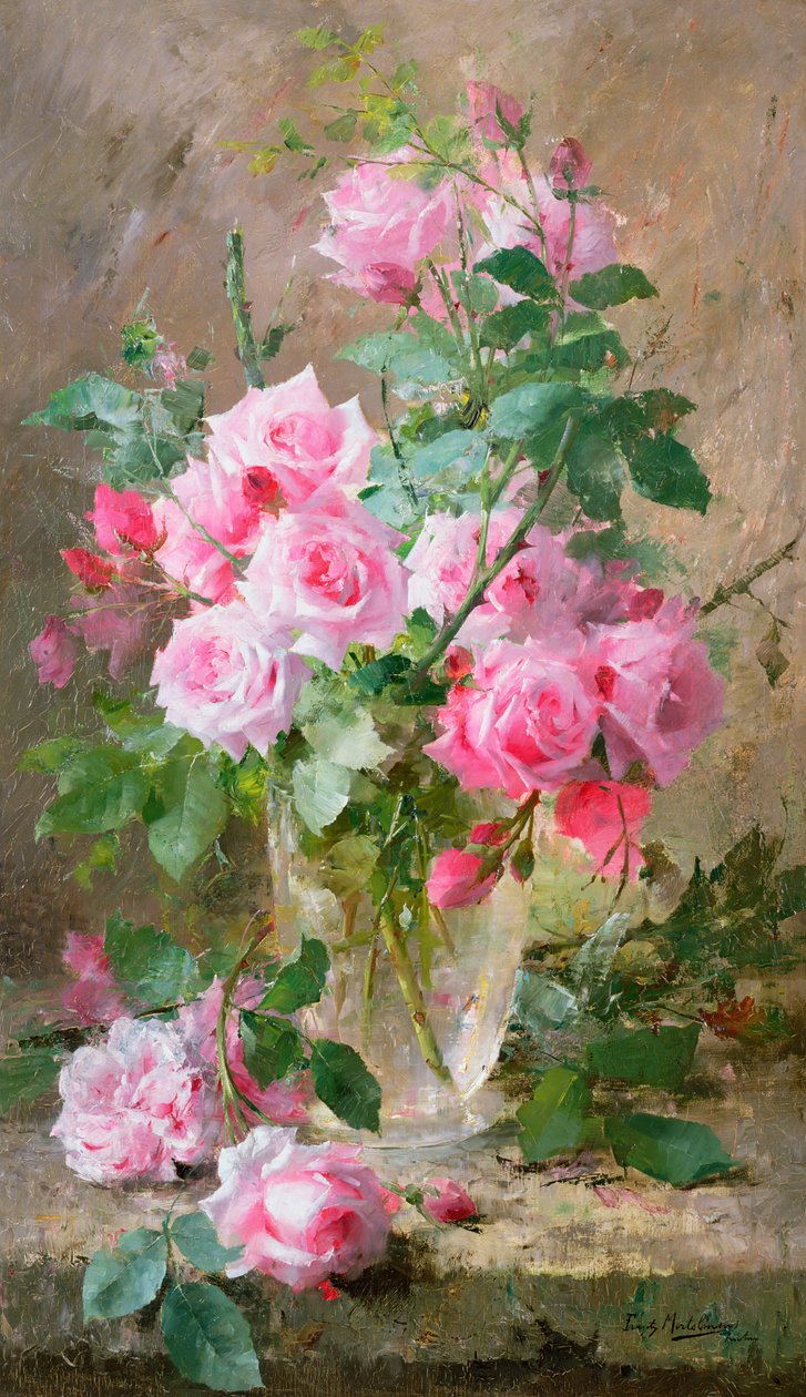 ガラスの花瓶のバラの静物 作： フランス・モルテルマン