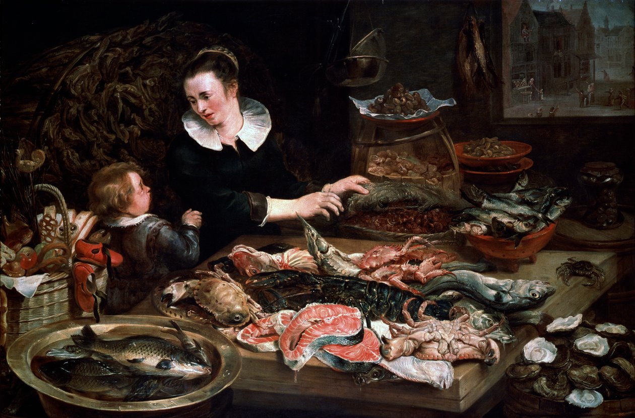 魚屋ショップ、c1616-1618。 作： FransSnydersまたはSnijders