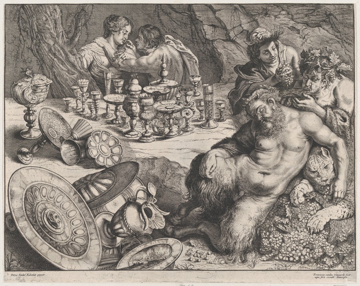 バッカスと酔ったシレノス、1640-60。 作： Frans van den Wyngaerde