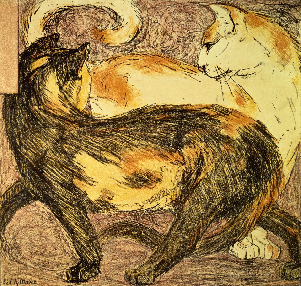 二匹の猫（スケッチ） 作： フランツ・マーク