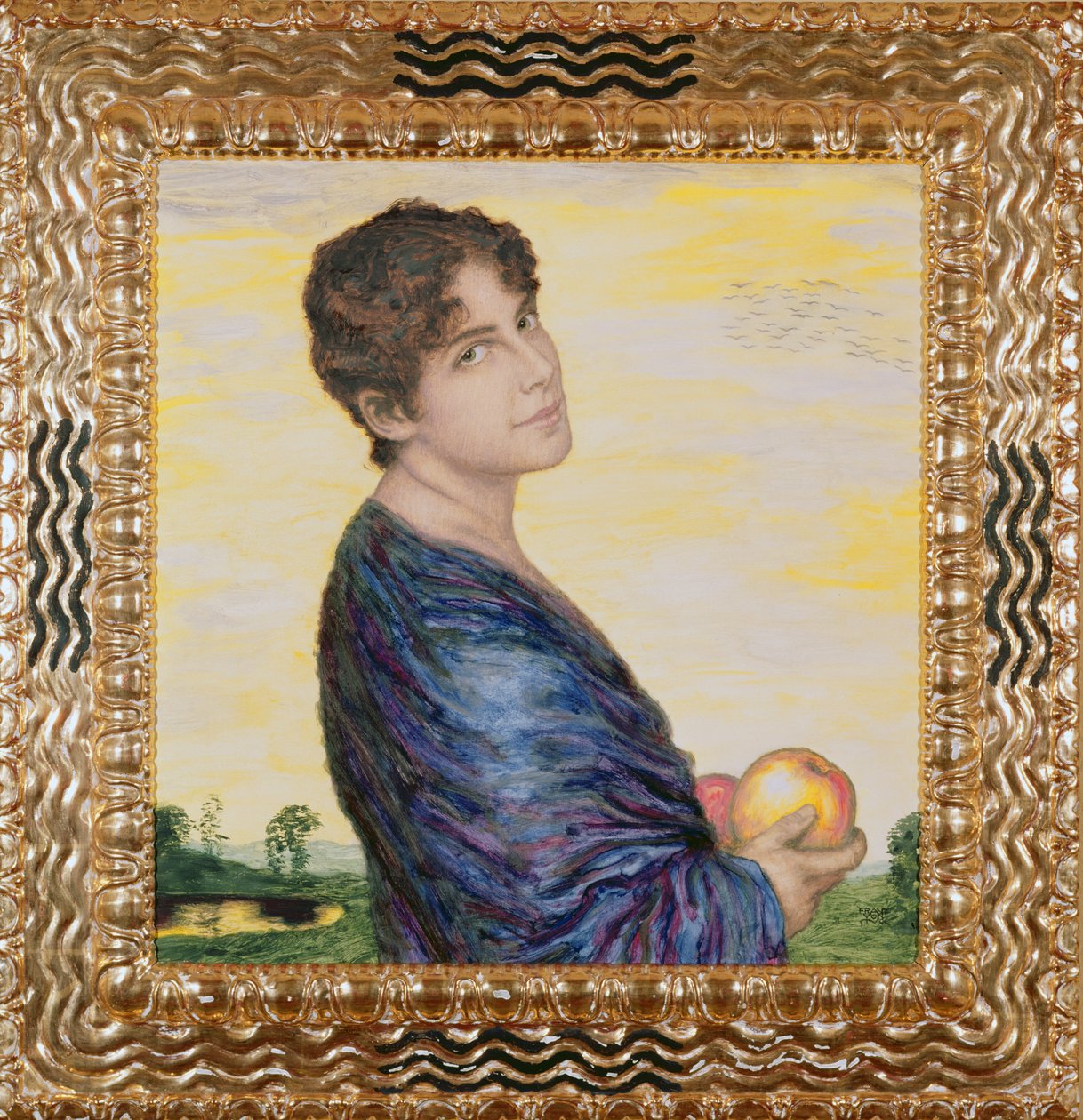 リンゴを持った女性、1916年頃（油） 作： フランツ・フォン・スタック