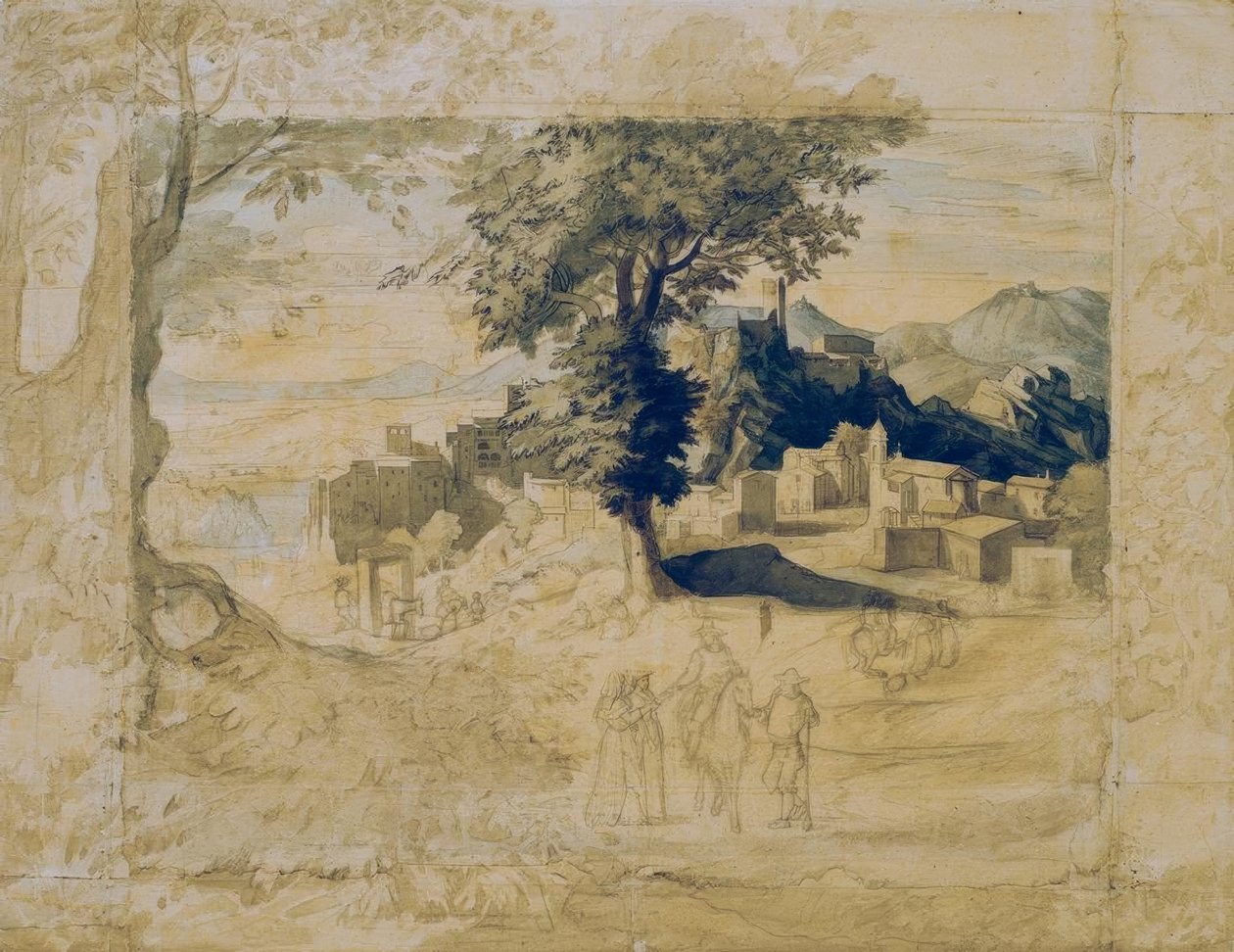 五線譜の人物がいるイタリアの風景 作： フランツホーニー