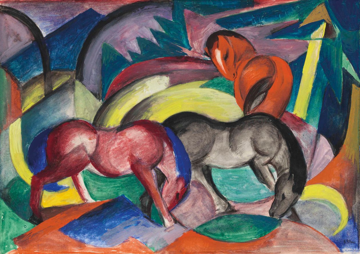 3 頭の馬、1912 年。 作： フランツ・マーク