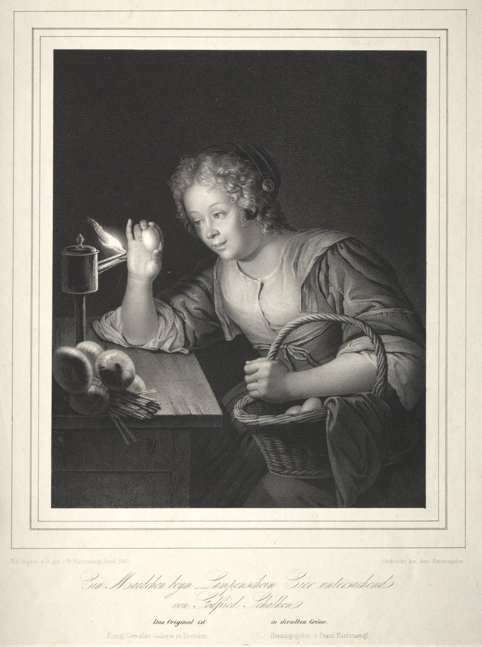 Girl Candling Eggs、1840。 作： フランツ・セラフ・ハンフシュテングル