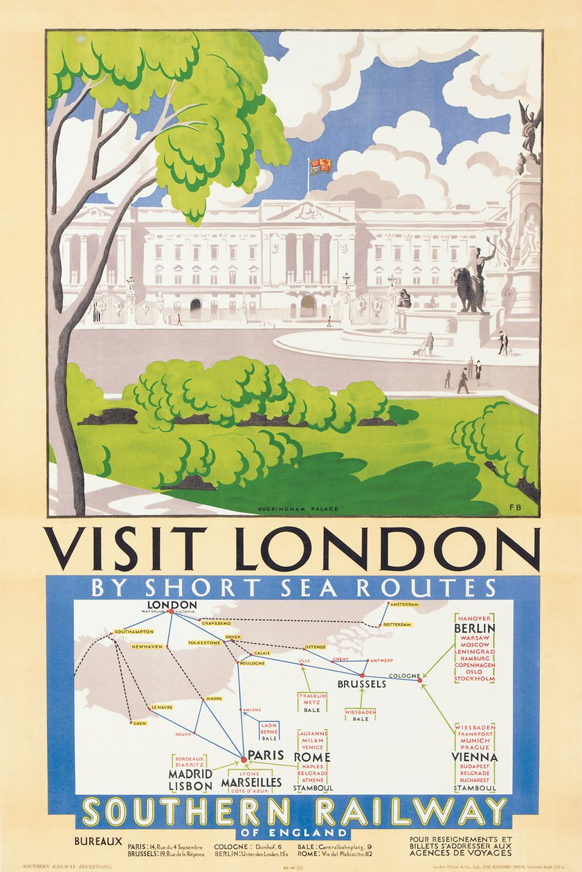 「Visit London」、サザン鉄道を宣伝するポスター 作： フレダビアード