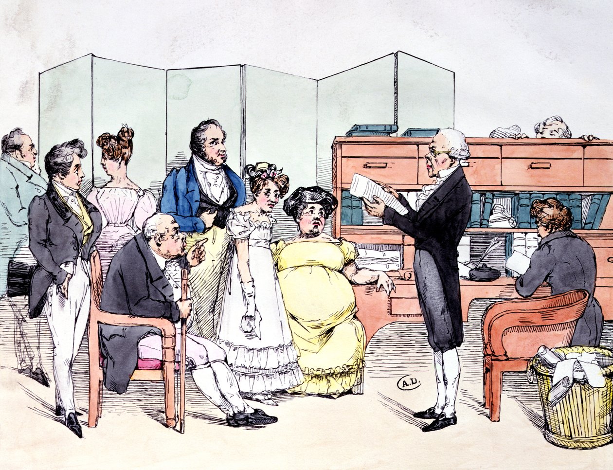 「持参金のおかげで」、弁護士事務所で結婚契約を読んだ、c.1830 作： フレデリック・ブショ