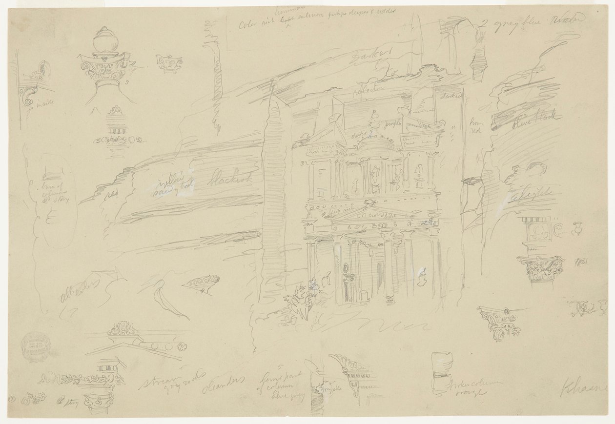 El Khasneh、ペトラの建築の詳細 作： フレデリックエドウィン教会