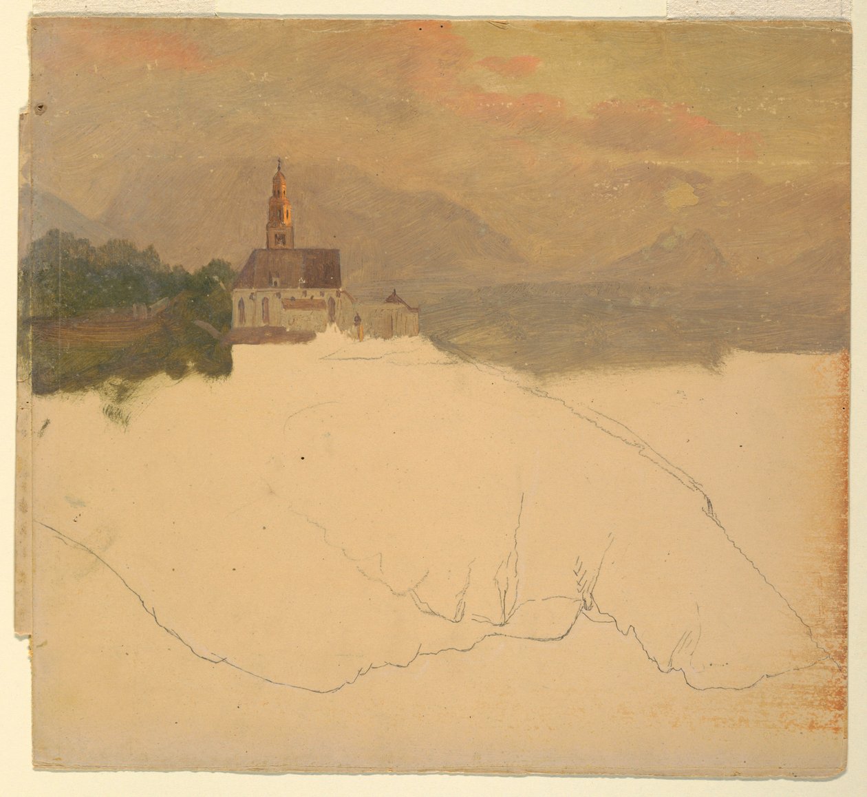 ドローイング、バイエルンの風景、1868年 作： フレデリックエドウィン教会