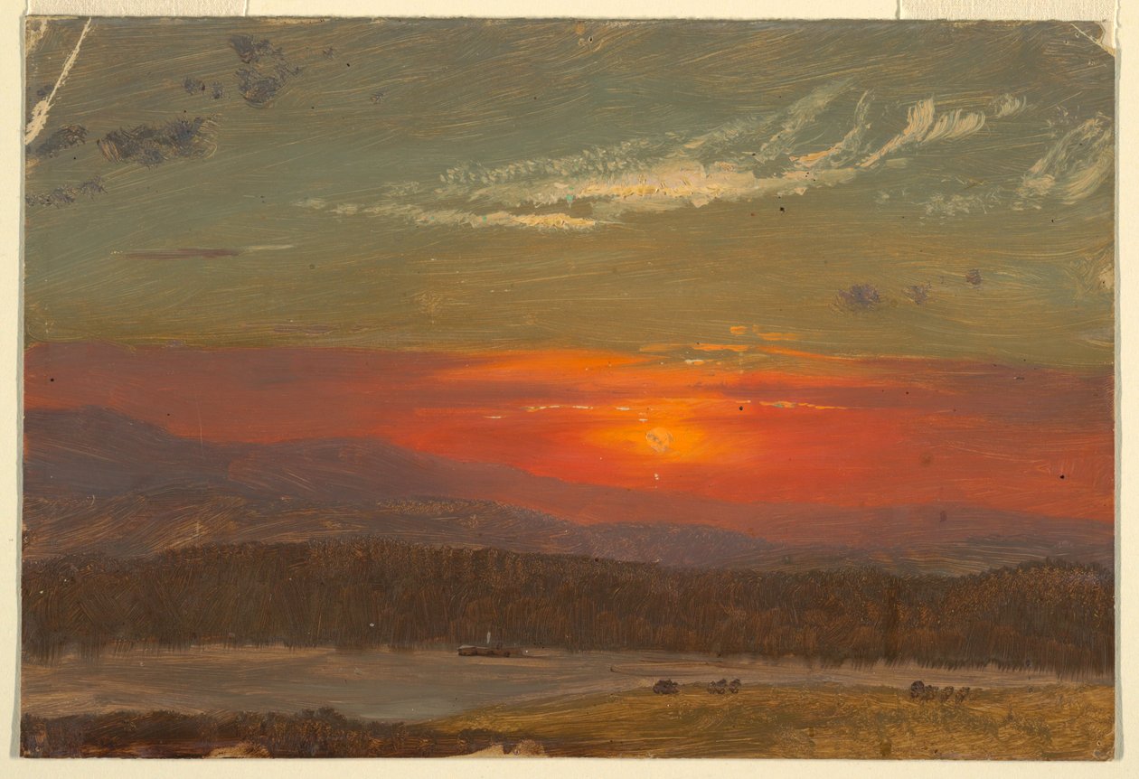 デッサン、キャッツキル山脈の夕日、1870-80年 作： フレデリックエドウィン教会