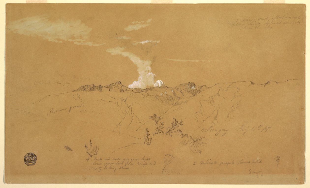 デッサン、火山、サンガイ、1857年7月11日 作： フレデリックエドウィン教会