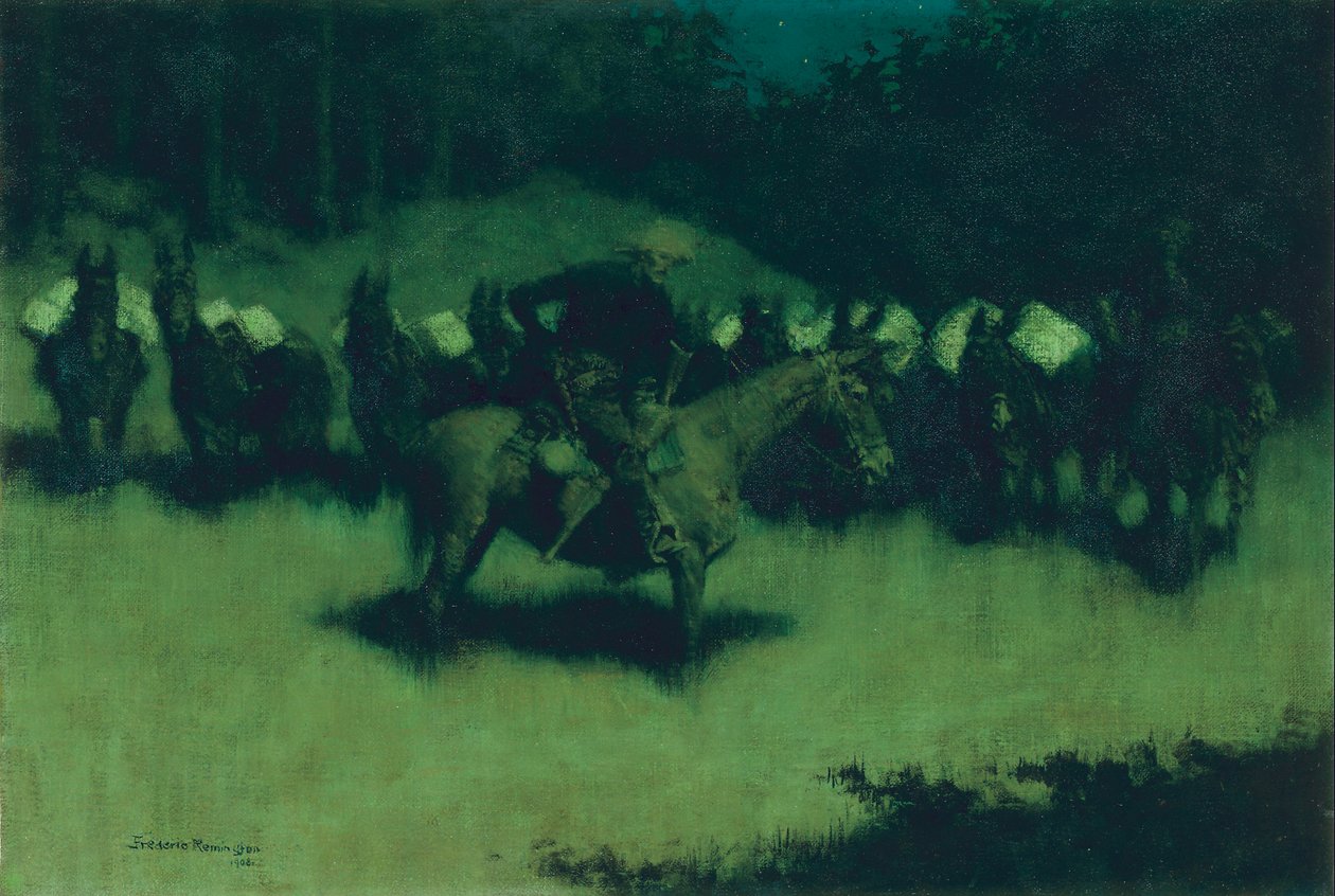 パックトレインの恐怖、1908 作： フレデリック・レミントン