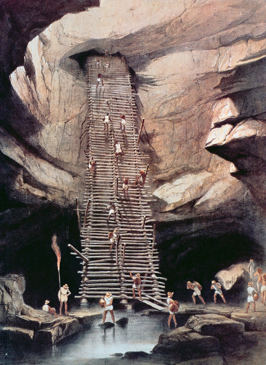 メキシコ、カンペチェ州ボロンチェンの深淵、1844年（色付きのリソ） 作： フレデリック・キャザーウッド