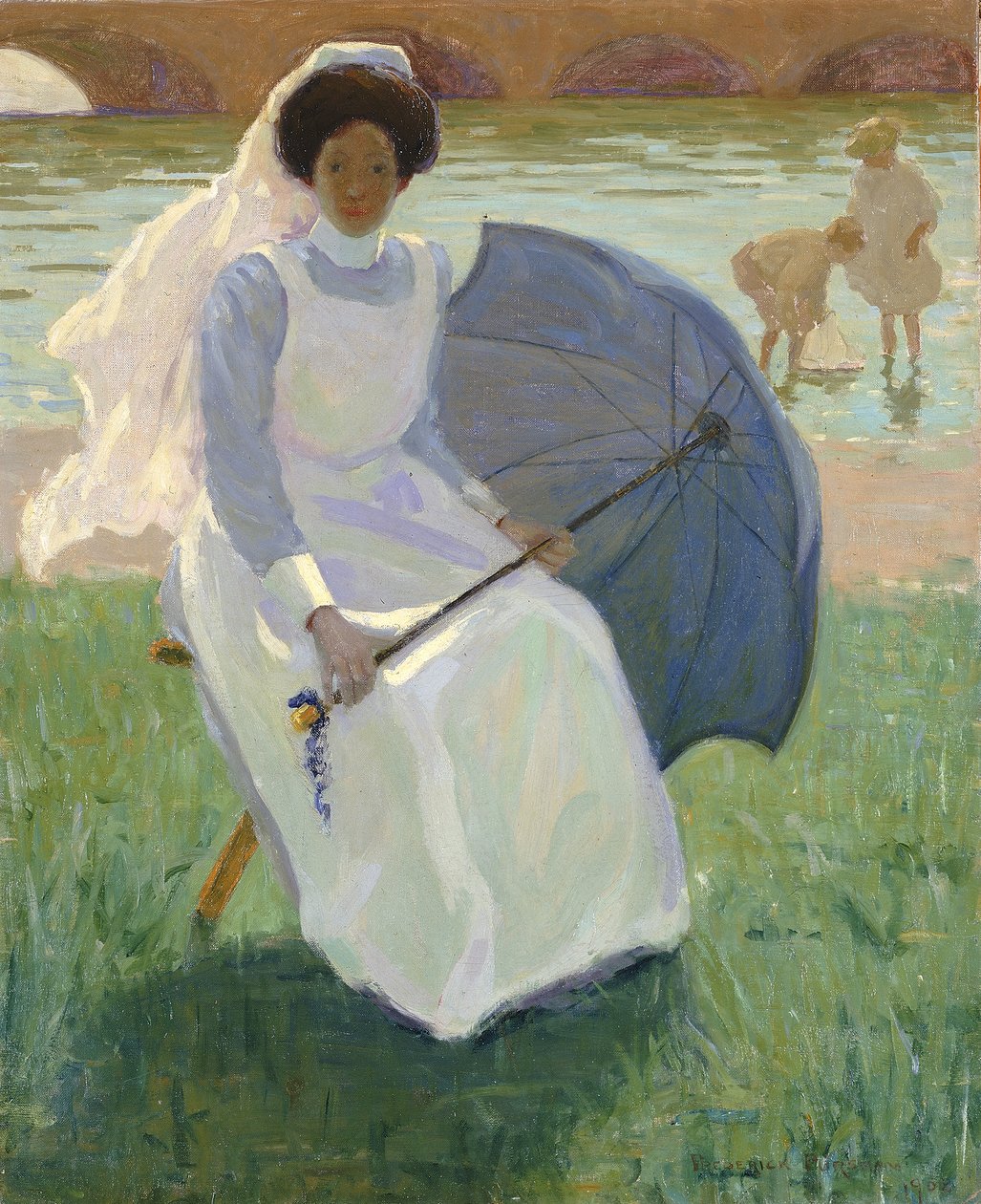 緑のパラソルを持つ女性、1908年。 作： フレデリック・F・ファーズマン