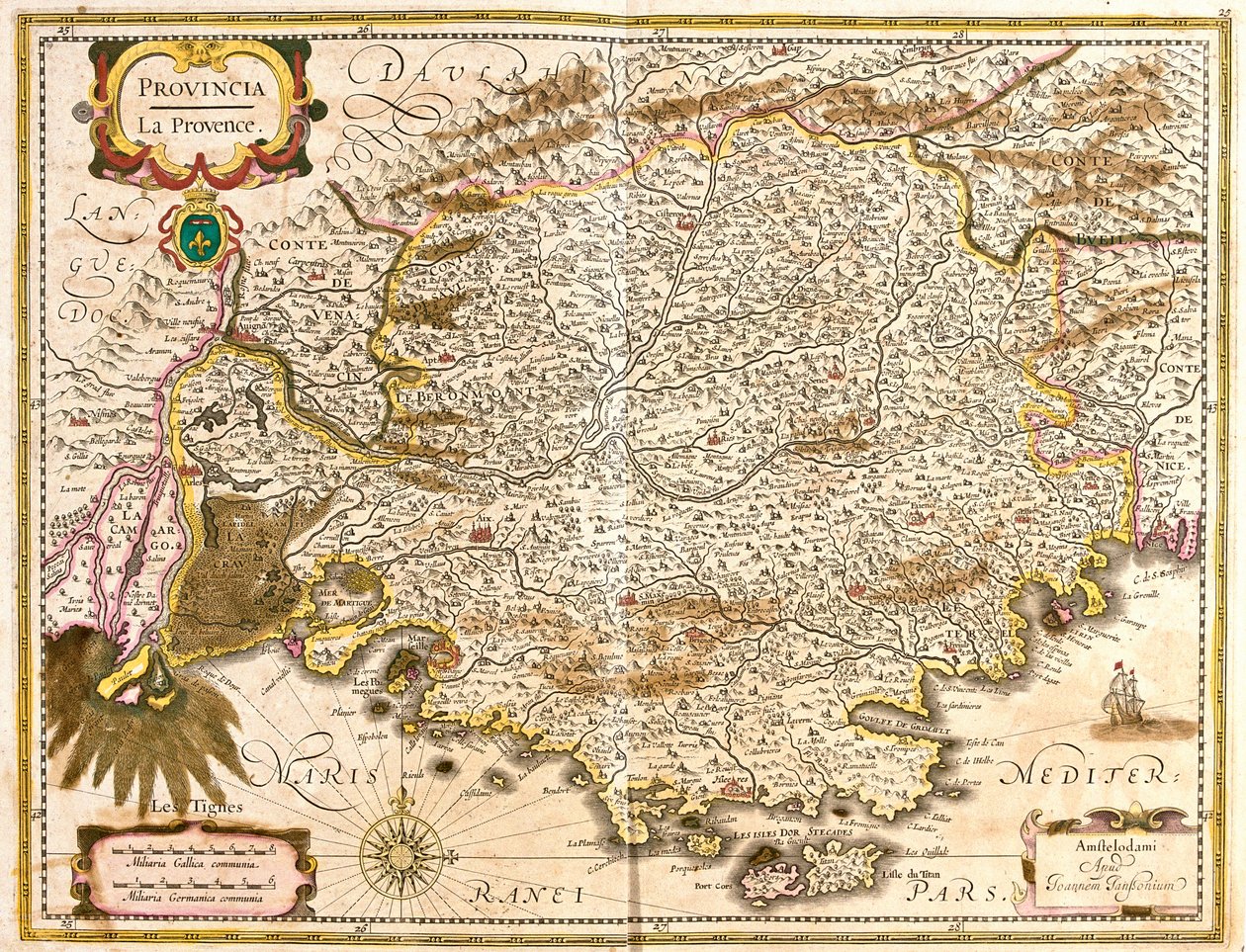 プロヴァンス(フランス)の地図(銅版画) 作： フレデリック・デ・ウィット