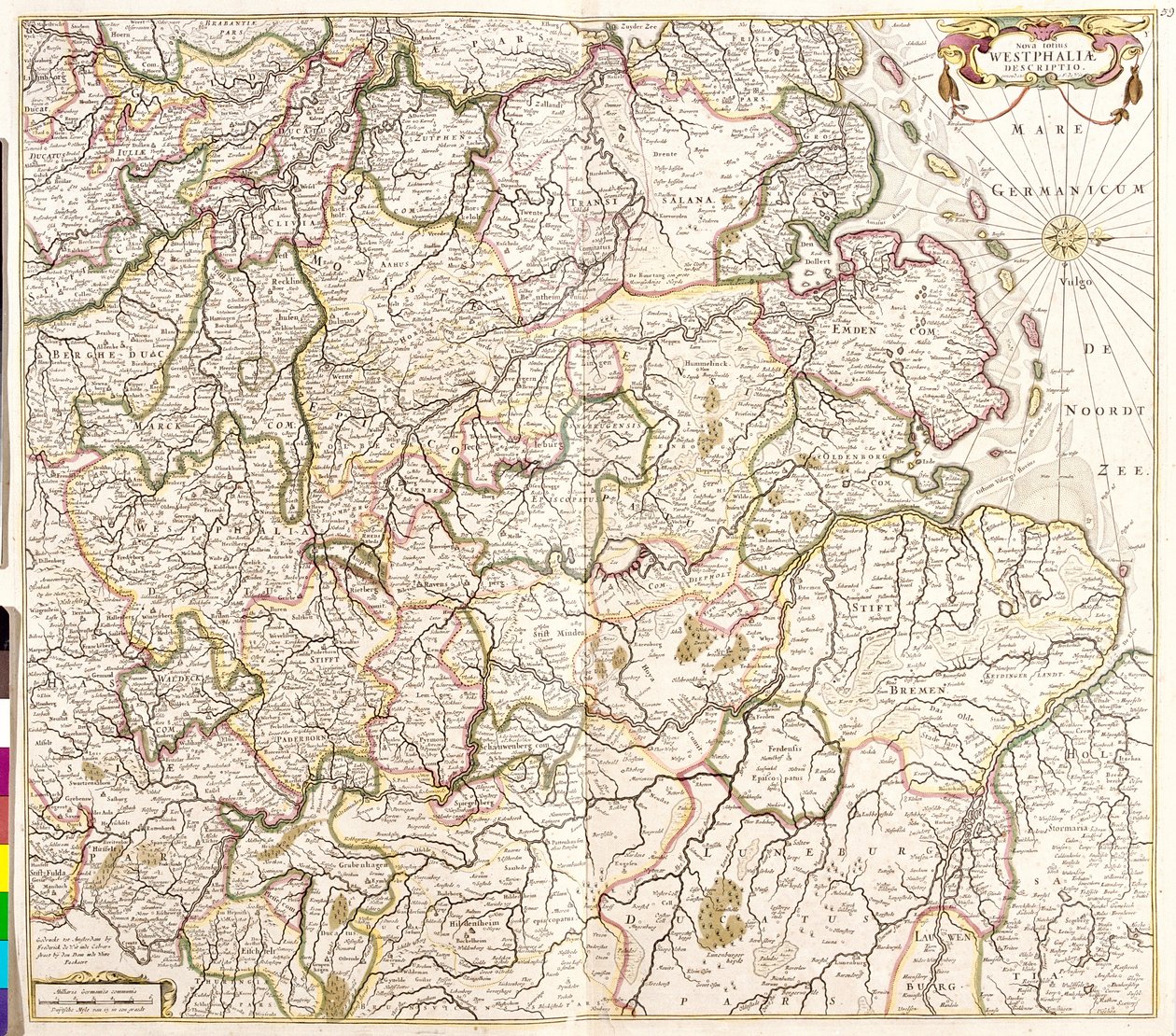 ヴェストファーレン（ドイツ）の地図（銅版画 作： フレデリック・デ・ウィット
