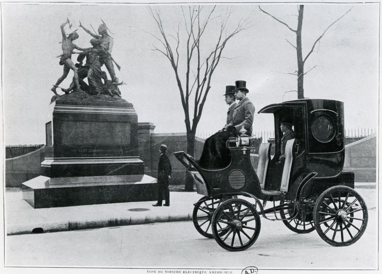 パリのアメリカの電気自動車、1900年頃 作： フランスの写真家