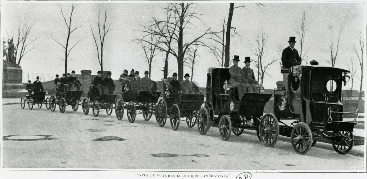 パリのアメリカの電気自動車、1900年頃 作： フランスの写真家