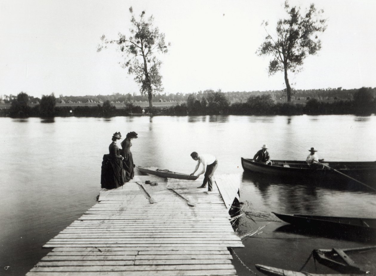 イルドフランスのエリアでのボート遊びのシーン、1880年頃 作： フランスの写真家