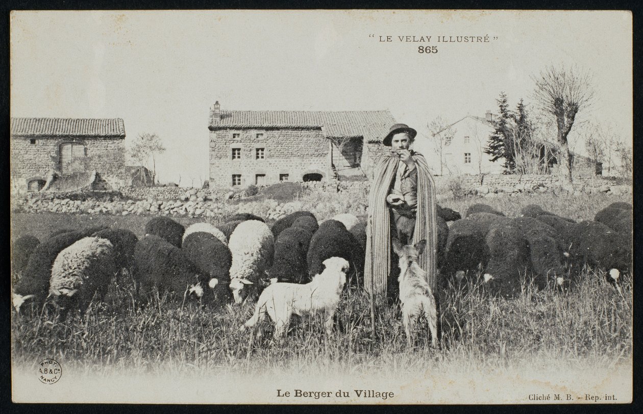 村の羊飼いを描いた絵葉書、1900年頃 作： フランスの写真家