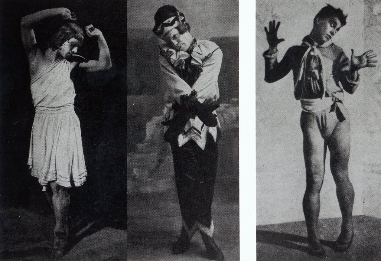 ナルシス、ペトルーチカ、ティルオイレンシュピーグルの役を演じたヴァスラフニジンスキー、1911〜16年頃 作： フランスの写真家