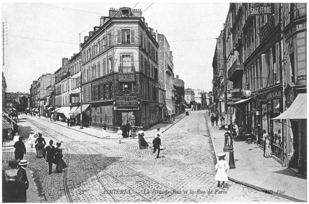 アニエール、グランデ通り、パリ通り、1900年頃の眺め 作： フランスの写真家