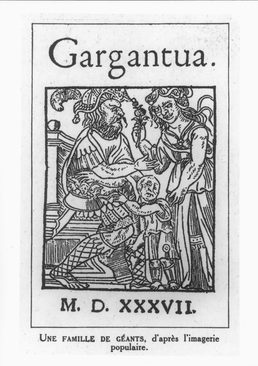 巨人の家族、フランソワ・ラベレによる「ガルガンチュア」のイラスト（c.1483-1553）1537（木版） 作： フランス語学校
