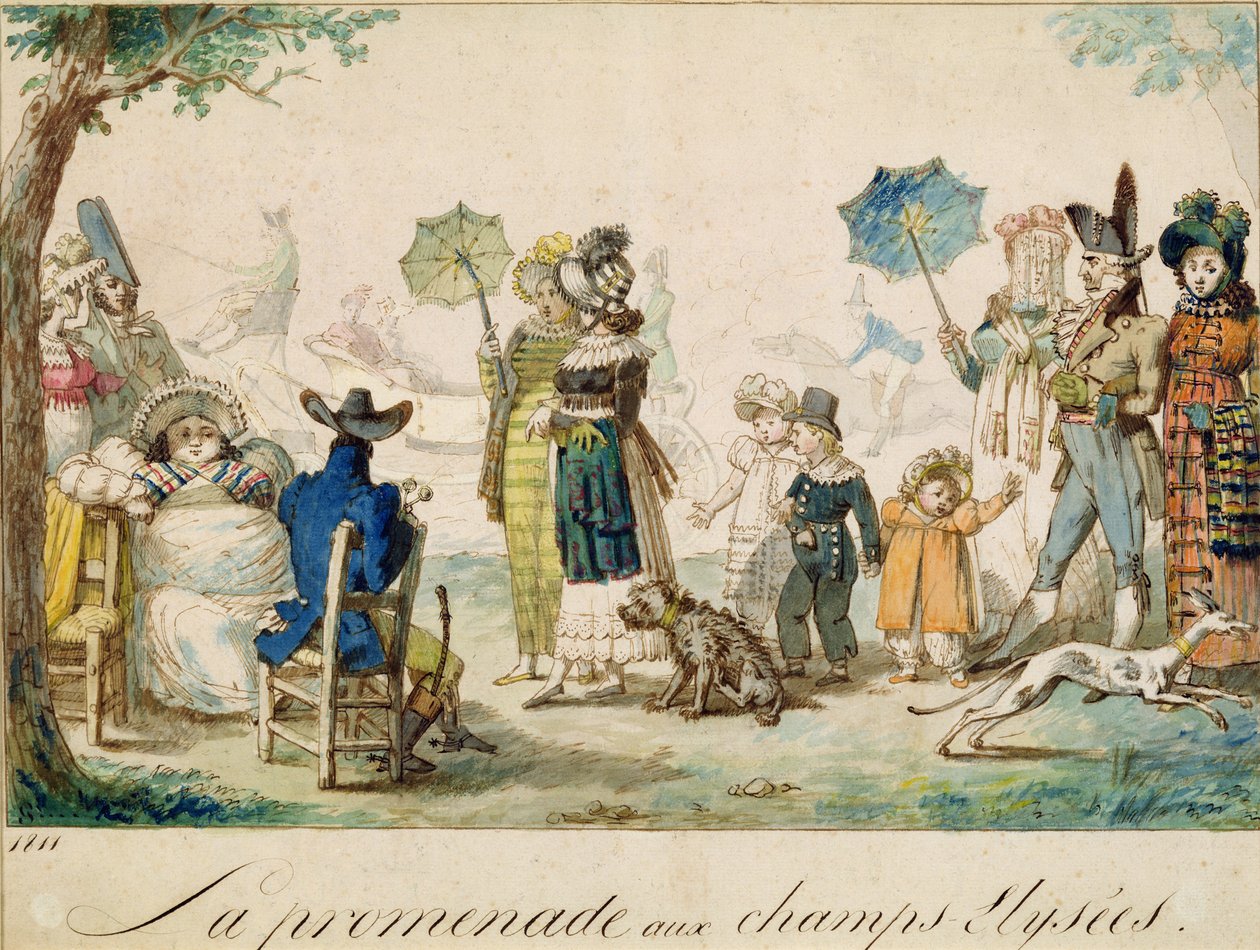 シャンゼリゼの散歩、1811（紙にペンとインクとトイレ） 作： フランス語学校