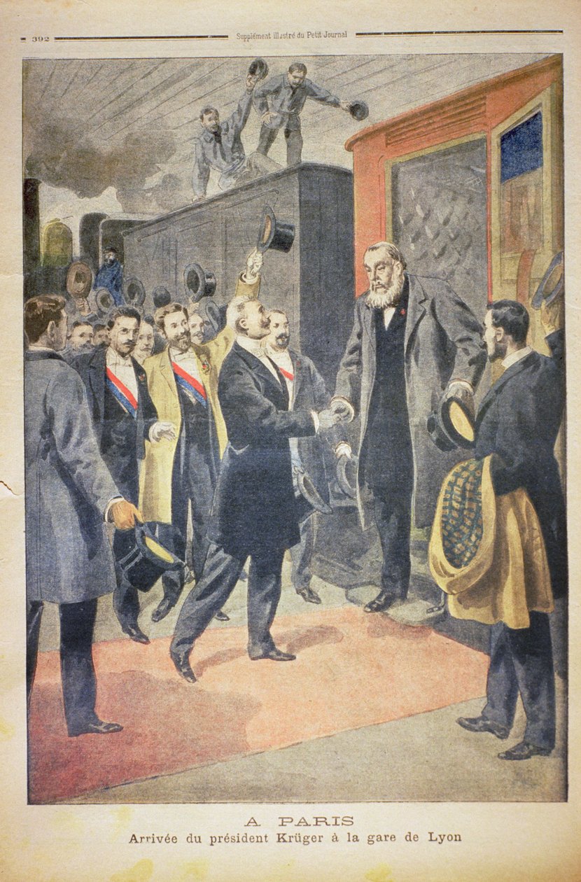 パリ：リヨン駅へのクルーガー大統領の到着、1900年12月9日の「Le Petit Journal」からのイラスト（116054も参照） 作： フランス語学校